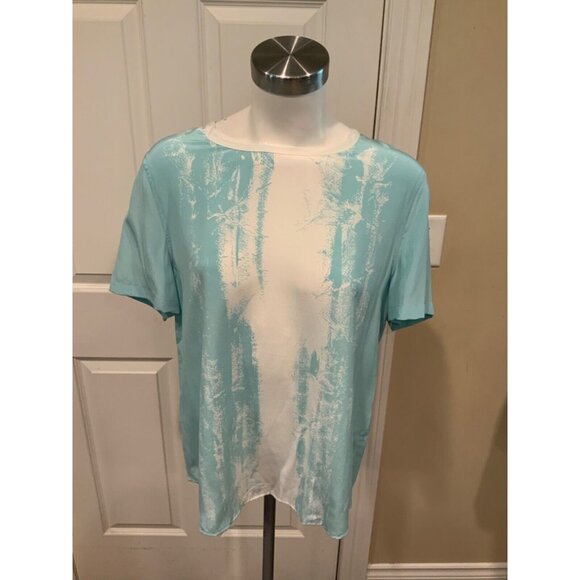 Equipment Femme Blue & White Splatter Short Sleeve Silk Top, Size S - Picture 1 of 5